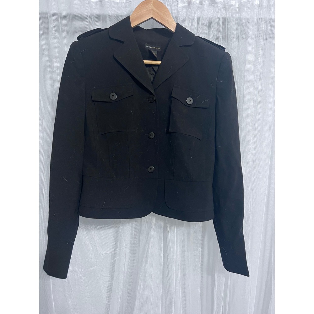 Grace Dane Lewis Black Military Style Button Front‎ Blazer Jacket Women Size 6